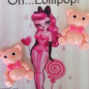 Pastel pink teddy bear Lollipop earrings candy bow Lolita angel kawaii Barbie